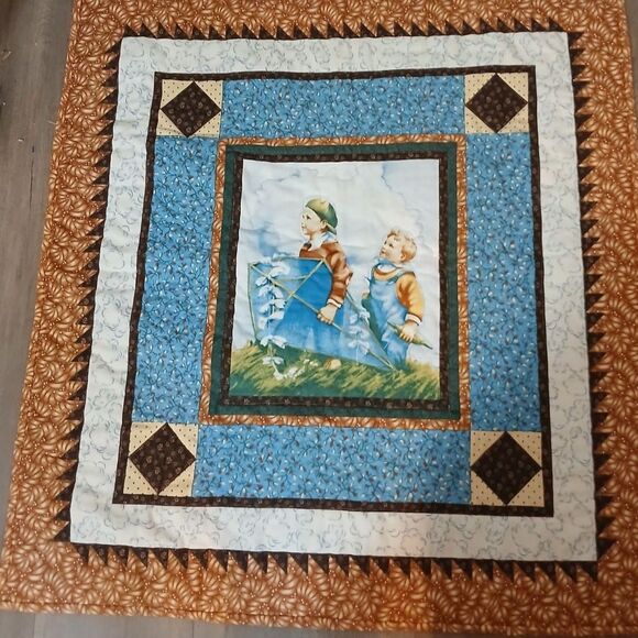 Handmade Quilt Wall Hanging Vintage Kids Flying Kite Country Folk Art 33"X31" - Picture 1 of 5